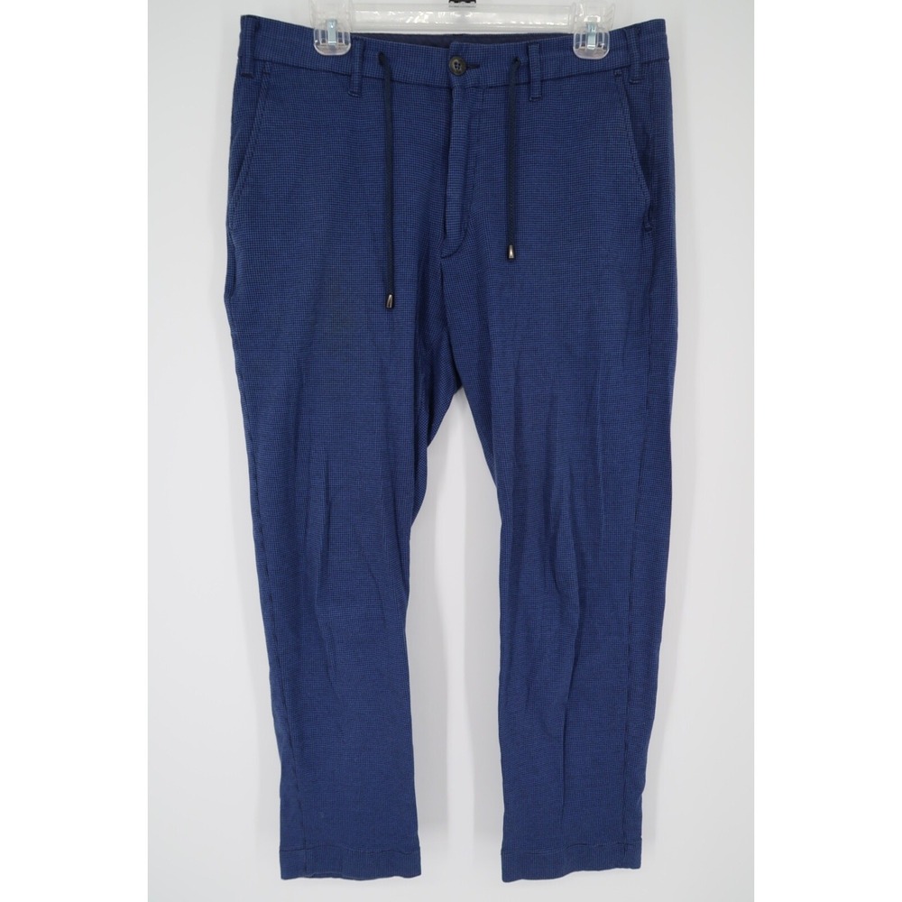 JW Brine Mens 32x28 Blue Houndstooth Chino Trousers Pants Flat Front Size 48 IT‎